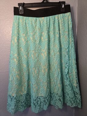 Lularoe Women’s Aqua Lace Skirt with Black Waistband